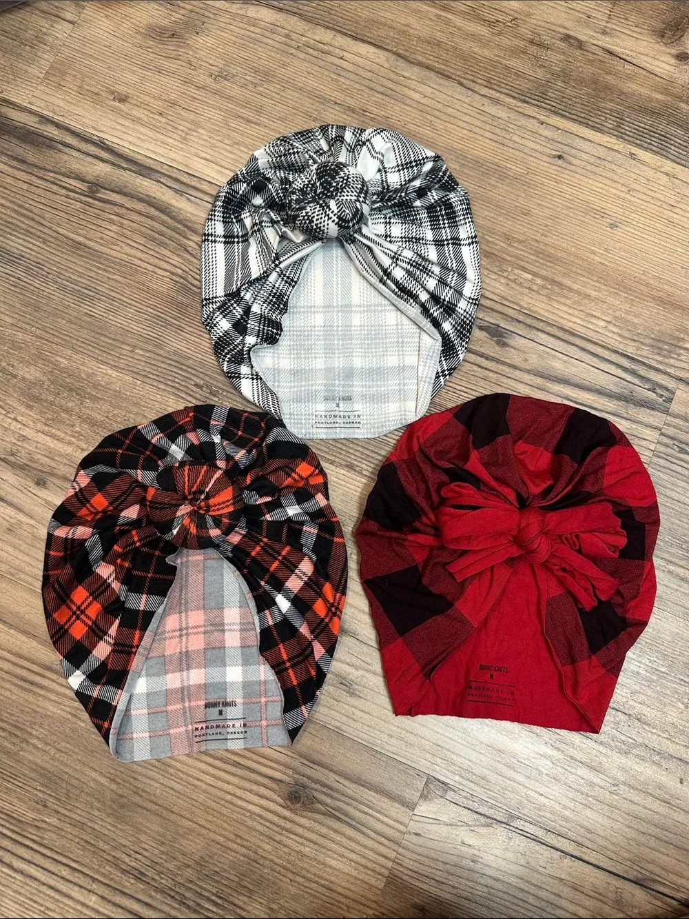 Kids Plaid Knot Turban Headband - Black/White, Orange/Black, Red
